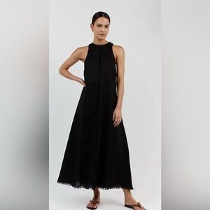 Dissh GEORGIE BLACK LINEN HIGH NECK DRESS size - 4 / BLACK
